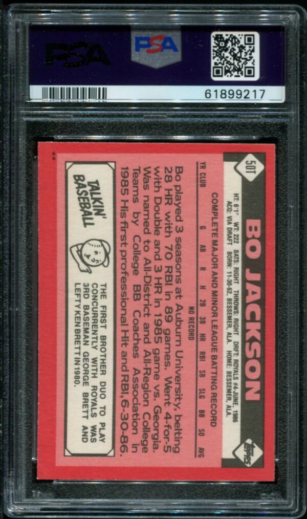 1986 Topps Traded #50T Bo Jackson RC PSA 7 - Image 2