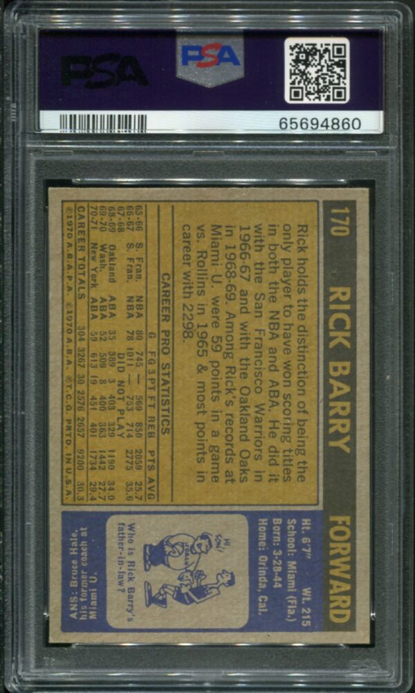 1971 Topps #170 Rick Barry RC PSA 7 HOF (65694860) - Image 2