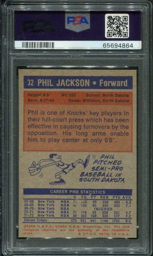 1972 Topps #32 Phil Jackson RC PSA 7 HOF (65694864) - Image 2