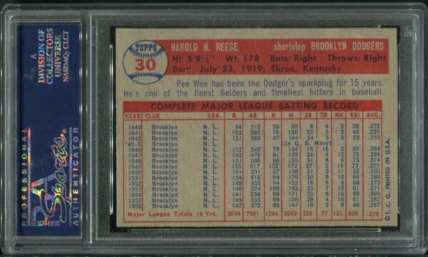 1957 Topps #30 Pee Wee Reese PSA 7 HOF (24388476) - Image 3