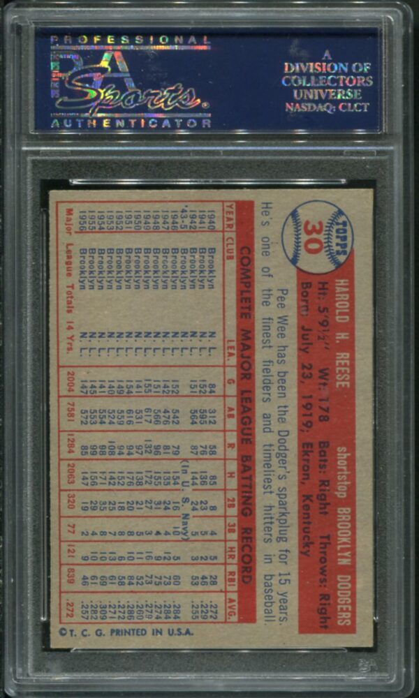 1957 Topps #30 Pee Wee Reese PSA 7 HOF (24388476) - Image 2