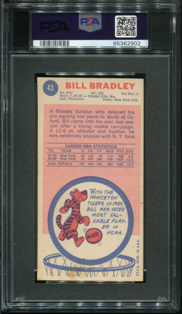 1969 Topps #43 Bill Bradley RC PSA 6 HOF (65362902) - Image 2