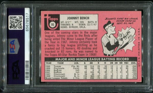 1969 Topps #95 Johnny Bench PSA 4.5 HOF (65678517) - Image 3