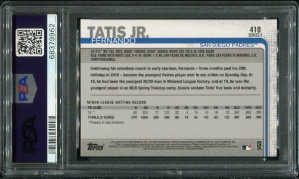 2019 Topps #410 Fernando Tatis, Jr. RC PSA 10 (68379962) - Image 4