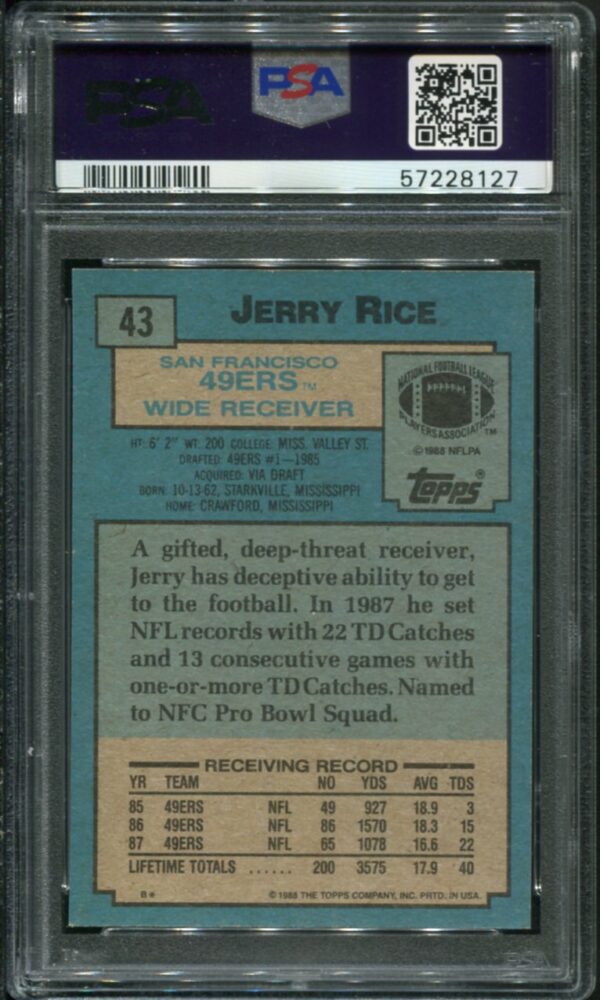 1988 Topps #43 Jerry Rice PSA 9 HOF (57228127) - Image 2