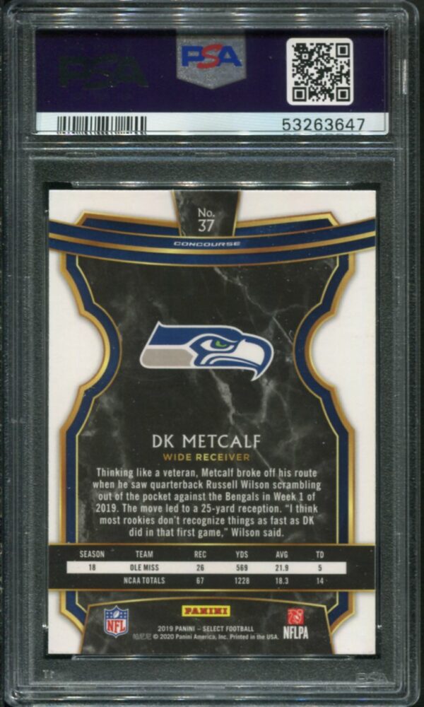 2019 Panini Select #37 DK Metcalf RC PSA 9 (53263647) - Image 2