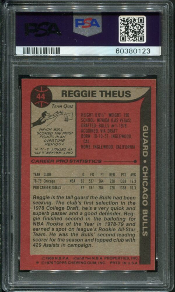 1979 Topps #44 Reggie Theus RC PSA 7 (60380123) - Image 2