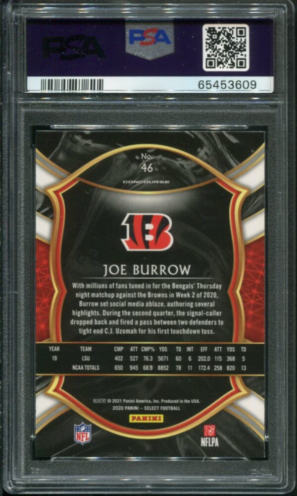 2020 Panini Select #46 Joe Burrow RC PSA 9 (65453609) - Image 2