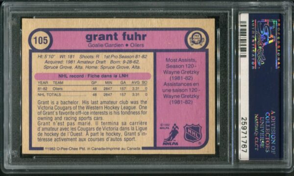 1982 O-Pee-Chee #105 Grant Fuhr RC PSA 8 HOF (25971767) - Image 3