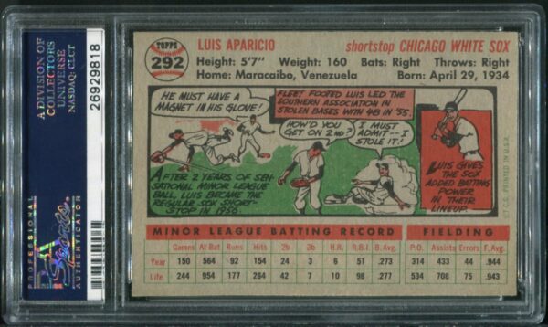 1956 Topps #292 Luis Aparicio RC PSA 7 HOF (26929818) - Image 4