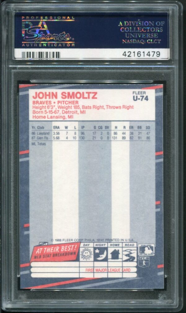 1988 Fleer Update #U-74 John Smoltz RC PSA 10 HOF (42161479) - Image 2