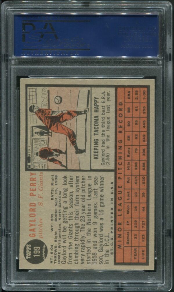 1962 Topps #199 Gaylord Perry RC PSA 7 HOF (19694897) - Image 2