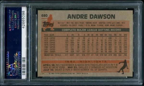 1983 Topps #680 Andre Dawson PSA 10 HOF (42665098) - Image 3