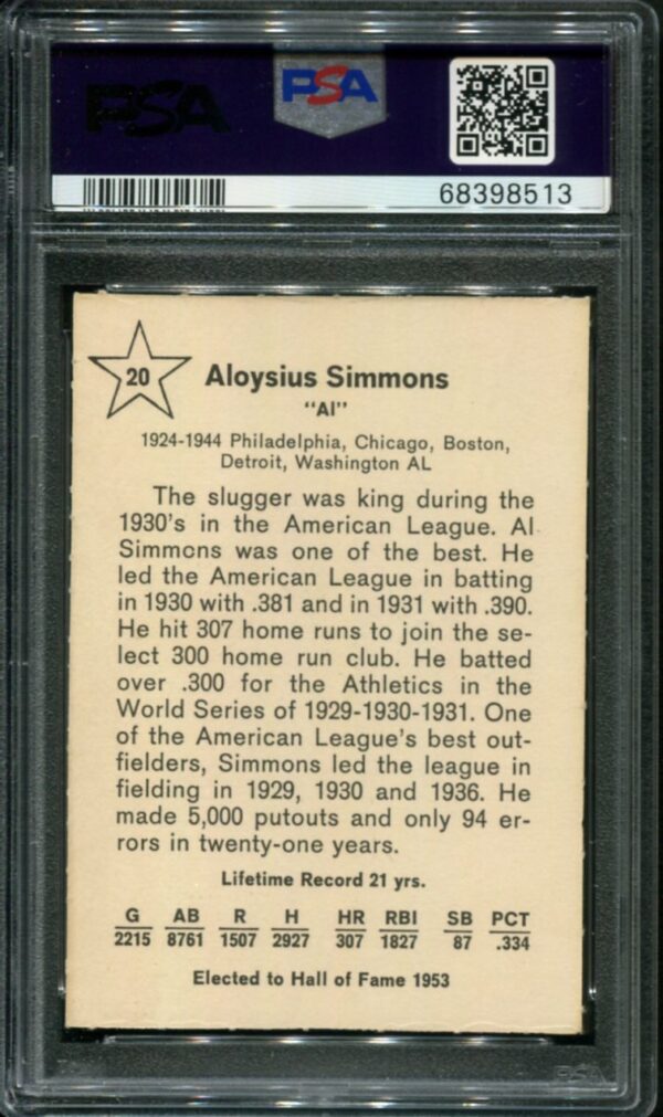 1961 Golden Press #20 Al Simmons PSA 8 HOF (68398513) - Image 2