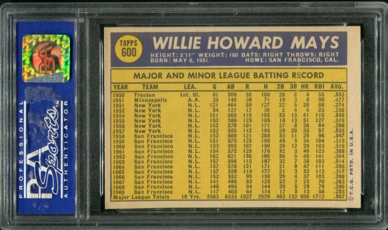 1970 Topps #600 Willie Mays PSA 8 HOF (06046419) - All Star Cards Inc