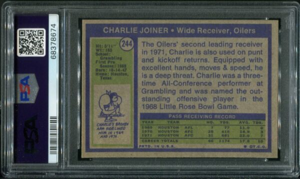 1972 Topps #244 Charlie Joiner RC PSA 8 HOF (68378674) - Image 3