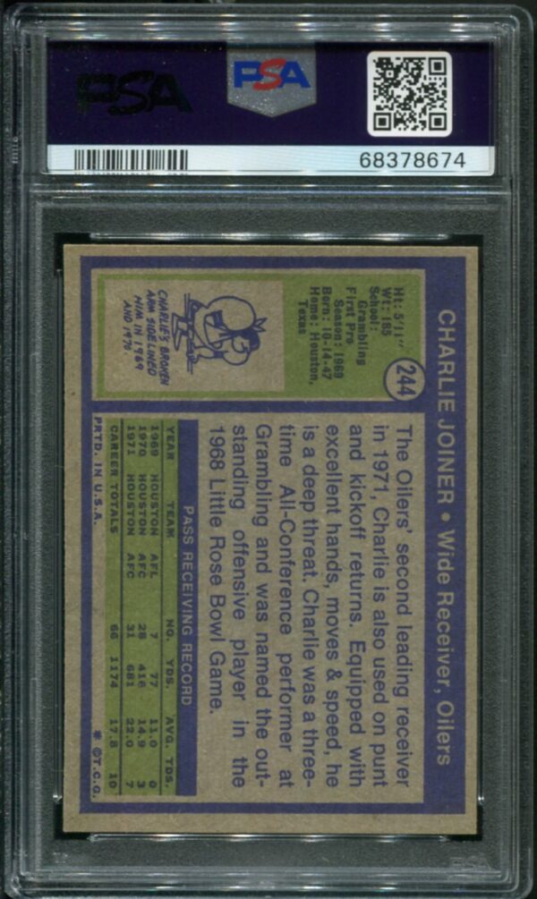 1972 Topps #244 Charlie Joiner RC PSA 8 HOF (68378674) - Image 2