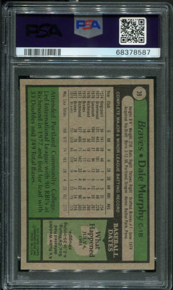 1979 Topps #39 Dale Murphy PSA 8 (68378587) - Image 2