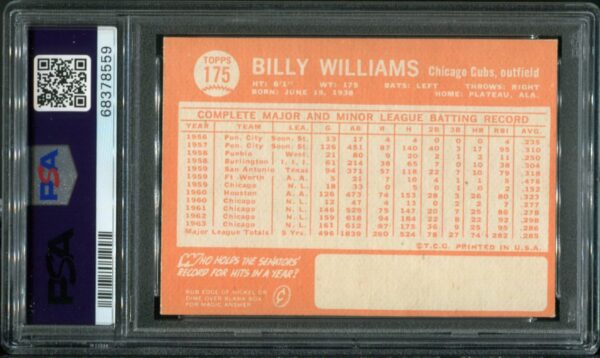 1964 Topps #175 Billy Williams PSA 8 HOF (68378559) - Image 3