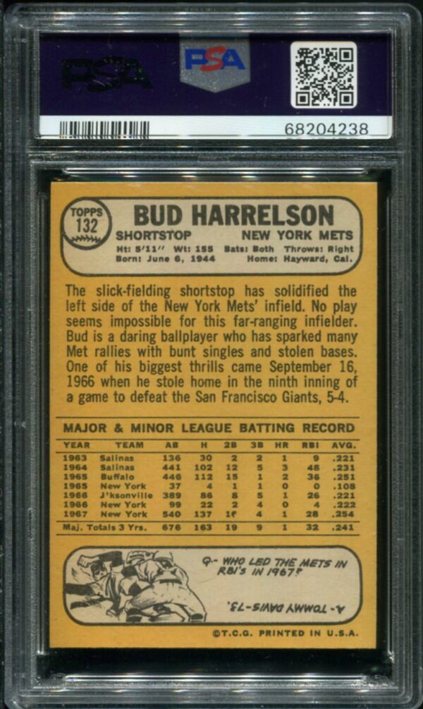 1968 Topps #132 Bud Harrelson PSA 7 (68204238) - Image 2