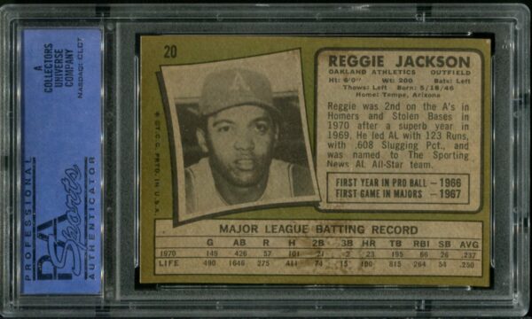 1971 Topps #20 Reggie Jackson PSA 6 (ST) HOF (30084812) - Image 3