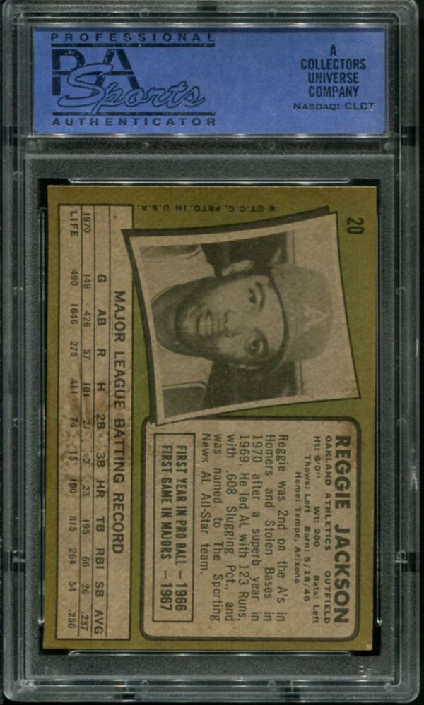 1971 Topps #20 Reggie Jackson PSA 6 (ST) HOF (30084812) - Image 2