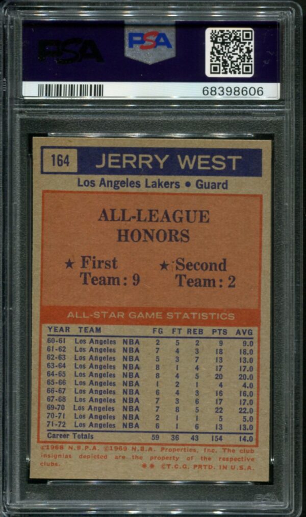 1972 Topps #164 Jerry West All Star PSA 7 HOF (68398606) - Image 2