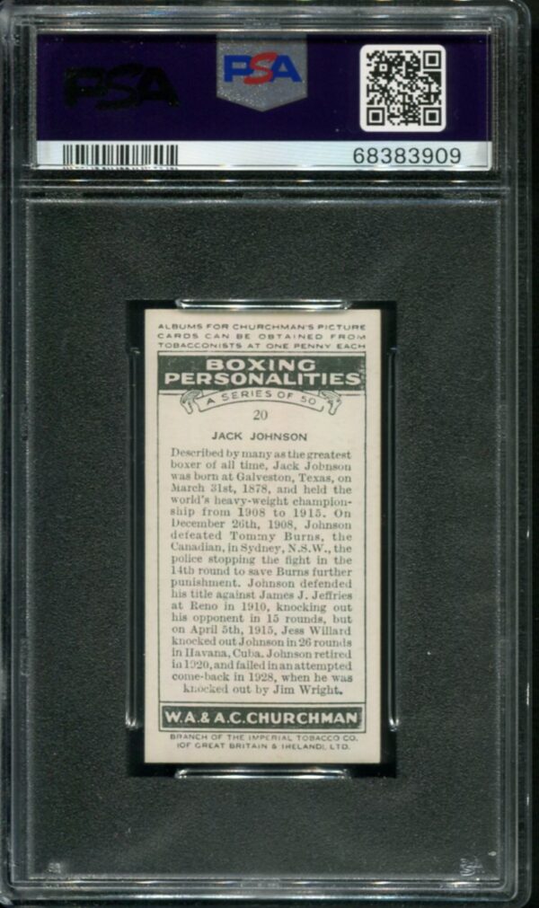 1938 WA & AC Churchman #20 Jack Johnson PSA 5 (68383909) - Image 2