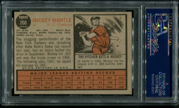 1962 Topps #200 Mickey Mantle PSA 6 HOF (23449875) - Image 3