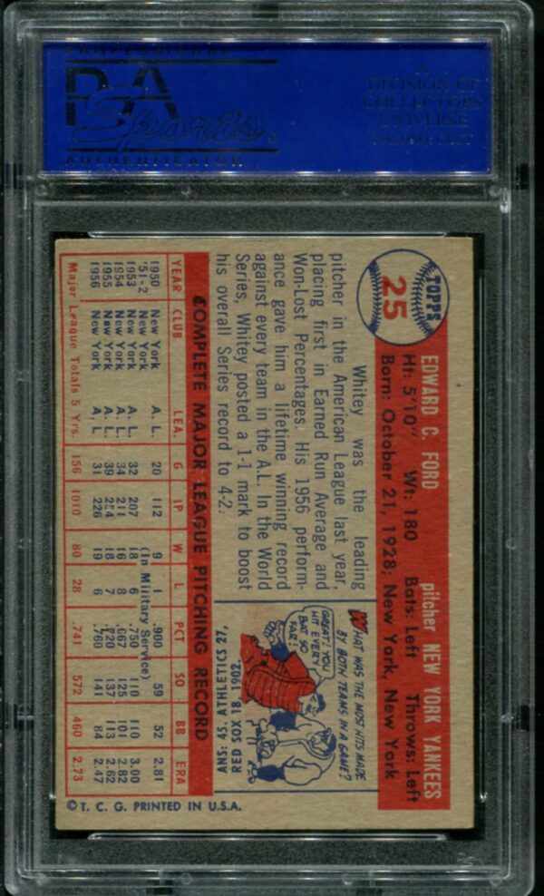 1957 Topps #25 Whitey Ford PSA 6 HOF (31607278) - Image 2