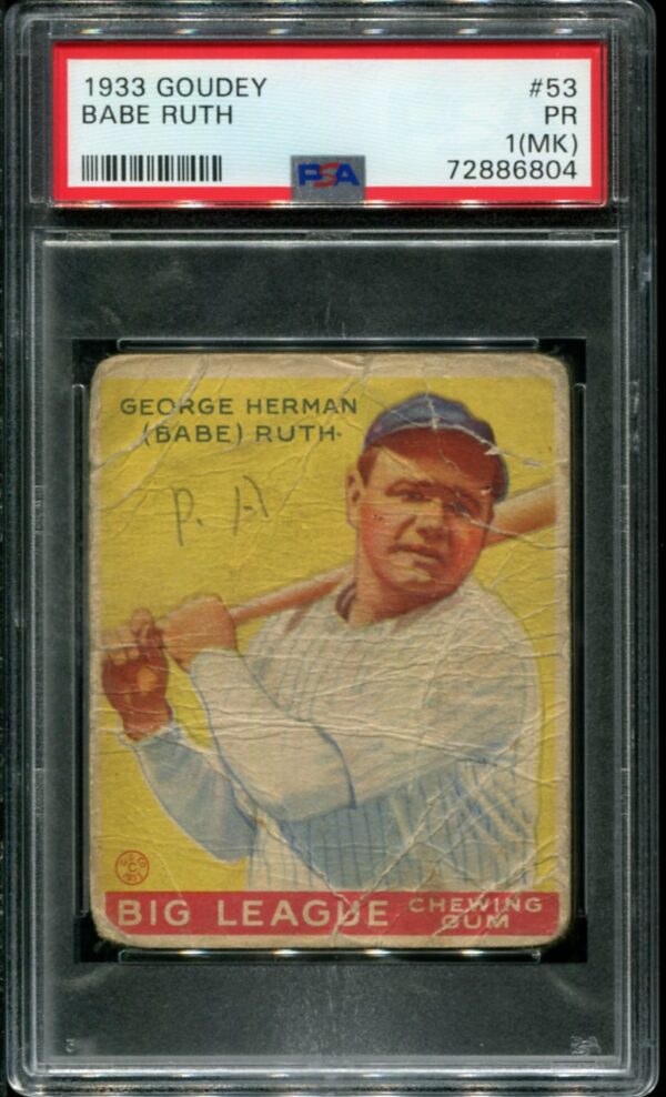 1933 Goudey #53 Babe Ruth (Yellow) PSA PR 1(MK) HOF (72886804)