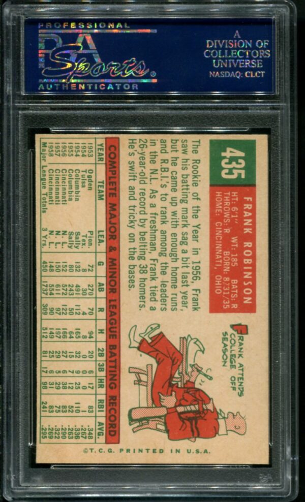 1959 Topps #435 Frank Robinson PSA 6 HOF (22216916) - Image 2