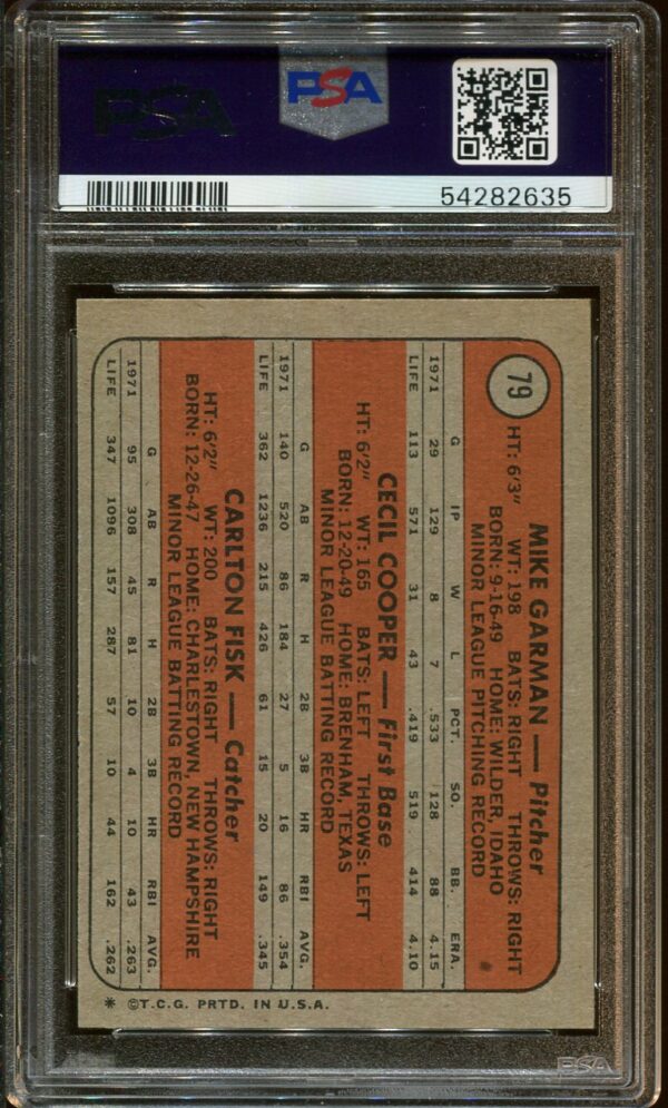 1972 Topps #79 Carlton Fisk RC PSA 7 HOF (54282635) - Image 2