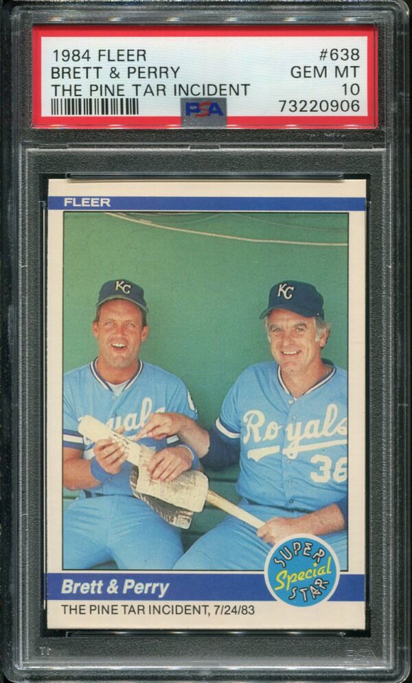 1984 Fleer #638 George Brett/Gaylord Perry (The Pine Tar Incident) PSA 10 HOF (73220906)