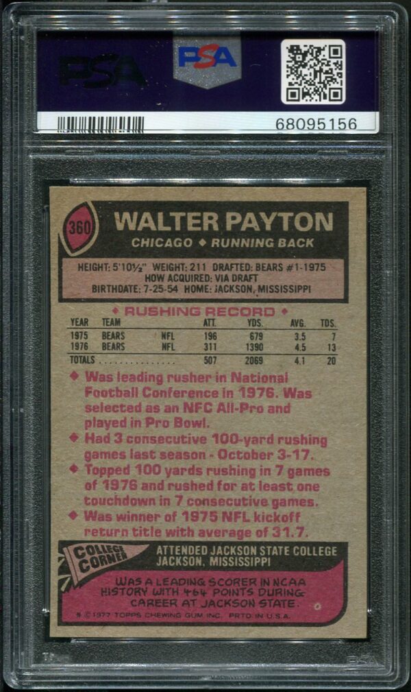 1977 Topps #360 Walter Payton PSA 8 HOF (68095156) - Image 2