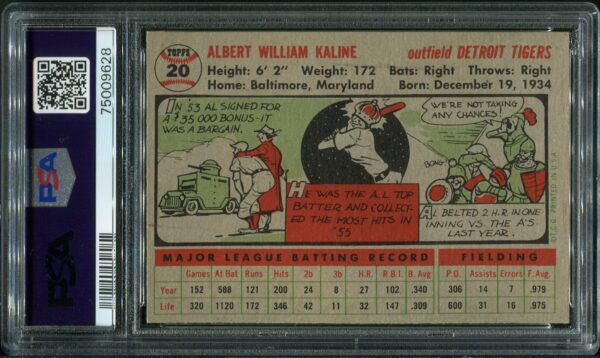 1956 Topps #20 Al Kaline Gray Back PSA 6 HOF (75009628) - Image 4