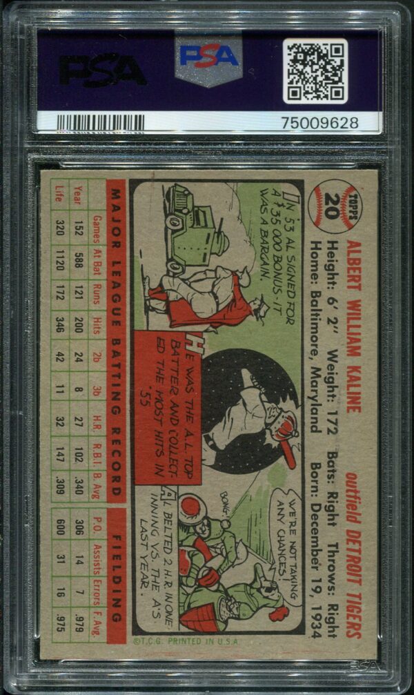 1956 Topps #20 Al Kaline Gray Back PSA 6 HOF (75009628) - Image 2