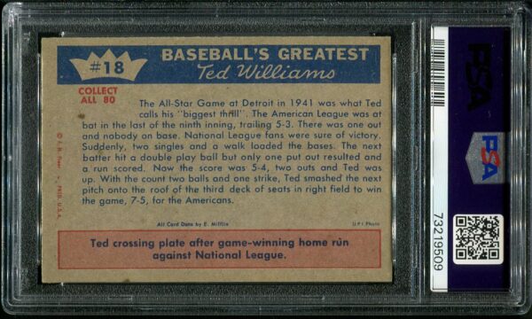 Authentic 1959 Fleer Ted Williams #18 PSA 7 Baseball Card