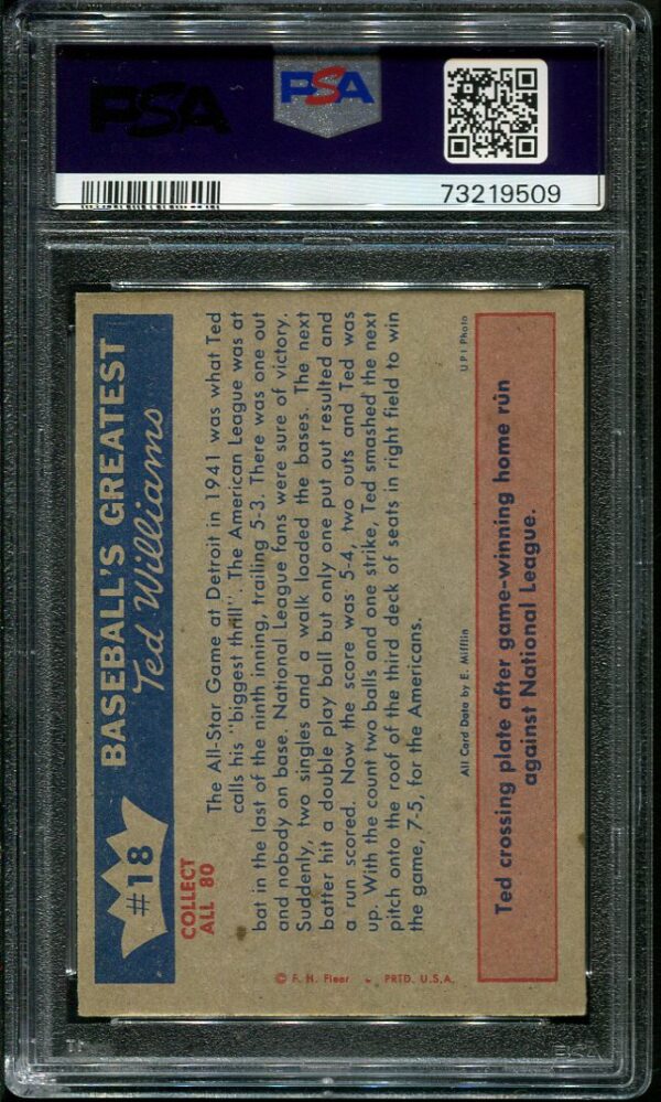 Authentic 1959 Fleer Ted Williams #18 PSA 7 Baseball Card