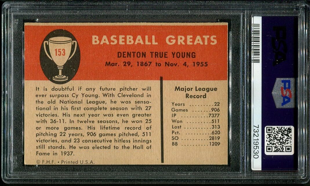 1961 Fleer #153 Cy Young PSA 6 HOF (73219530) - All Star Cards Inc