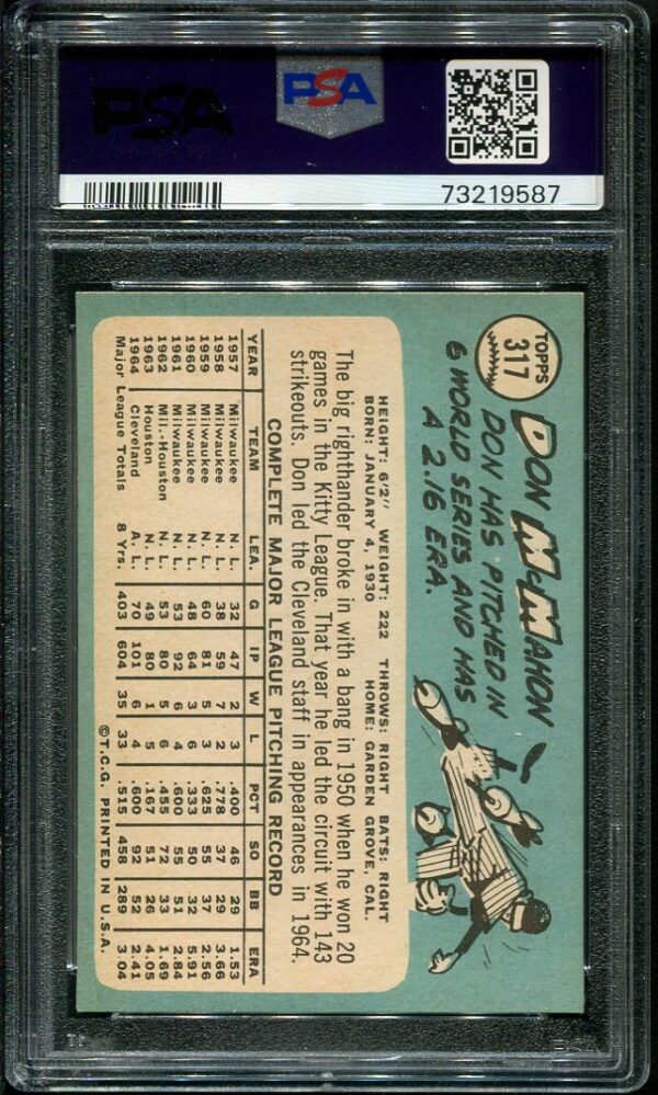 1965 Topps #317 Don McMahon PSA 7 (73219587) - All Star Cards Inc