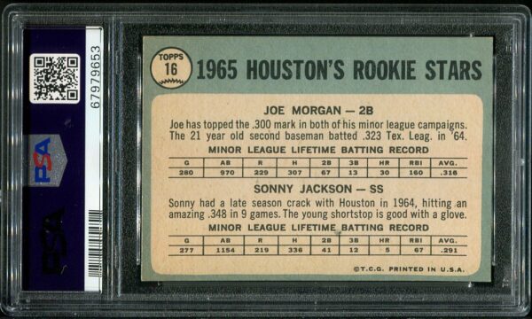 Authentic 1965 Topps #16 Joe Morgan/Sonny Jackson PSA 5 Rookie Baseball Card