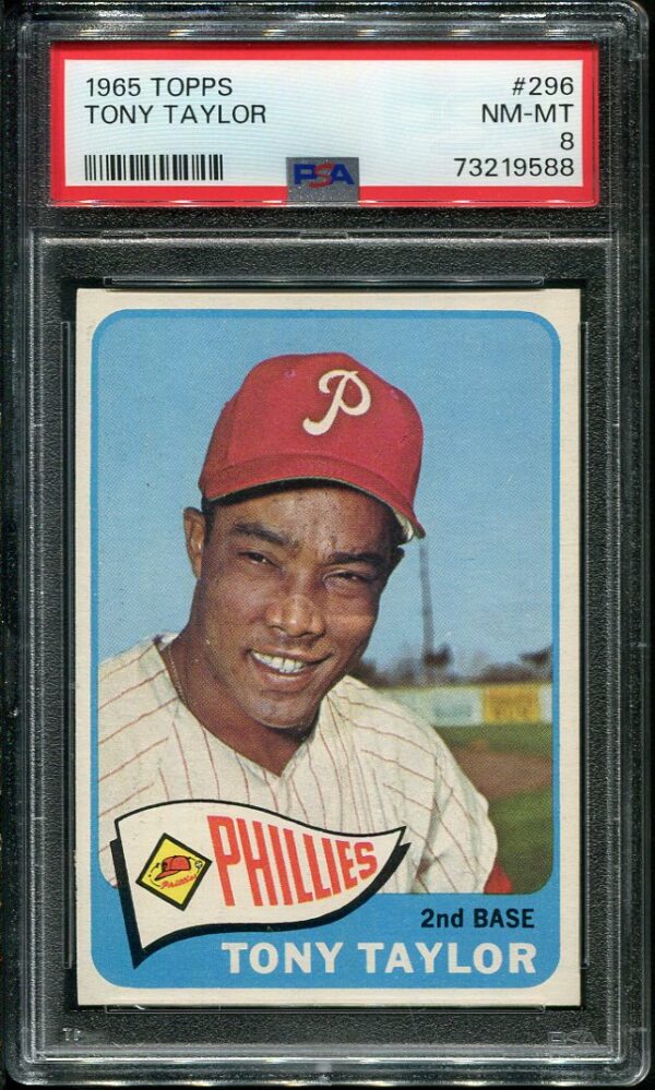 Authentic 1965 Topps #296 Tony Taylor PSA 8 Baseball Card