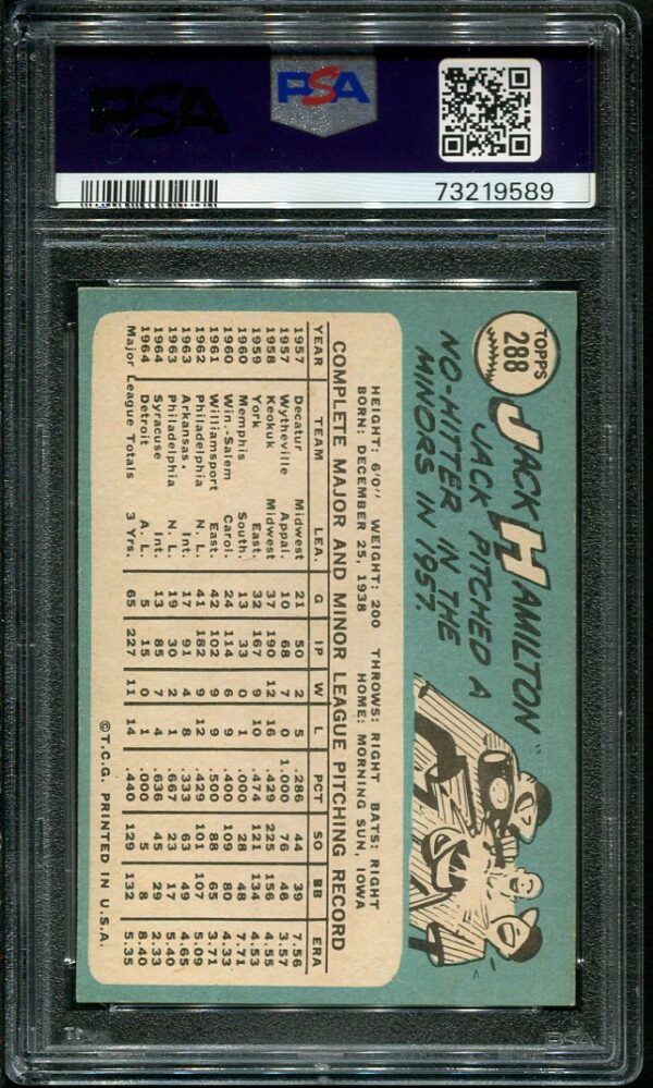 Authentic 1965 Topps #288 Jack Hamilton PSA 7 Baseball Card