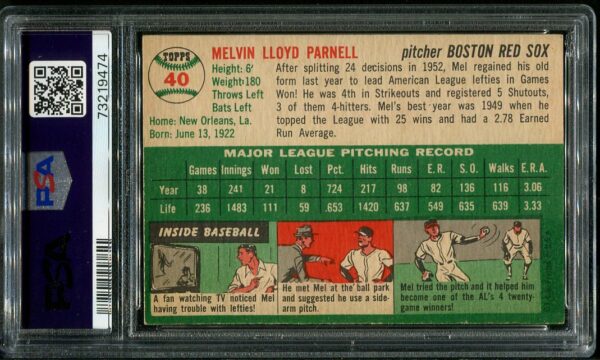 Authentic 1954 Topps #40 Mel Parnell PSA 7 Baseball Card