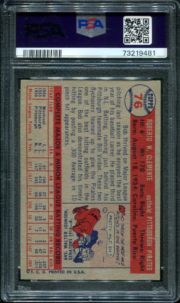 1957 Topps #76 Roberto Clemente PSA 3 HOF (73219481) - All Star Cards Inc