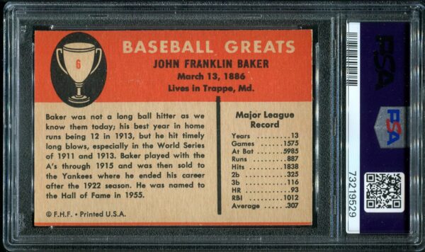 1961 Fleer #6 Home Run Baker PSA 8 Baseball Card