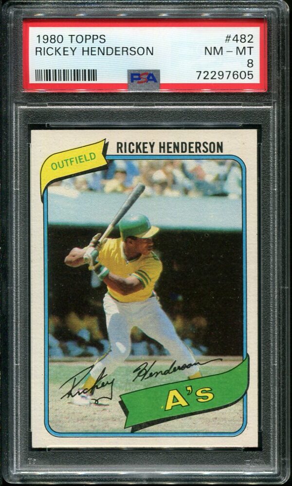 Authentic 1980 Topps #482 Rickey Henderson PSA 8 Rookie Baseball Card