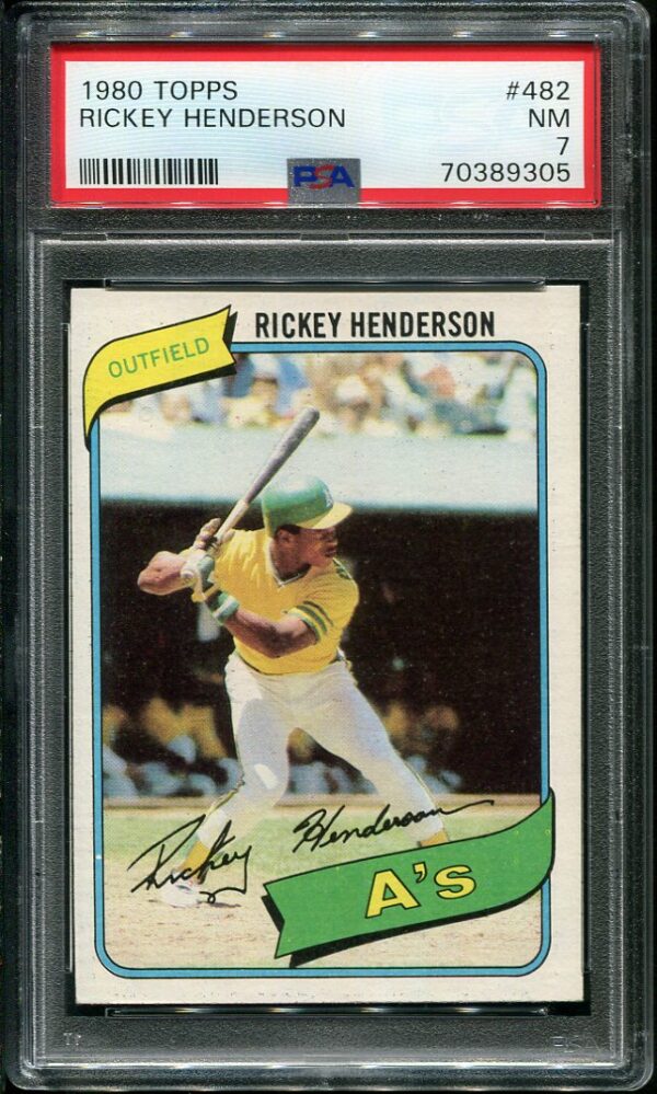 Authentic 1980 Topps #482 Rickey Henderson PSA 8 Rookie Baseball Card