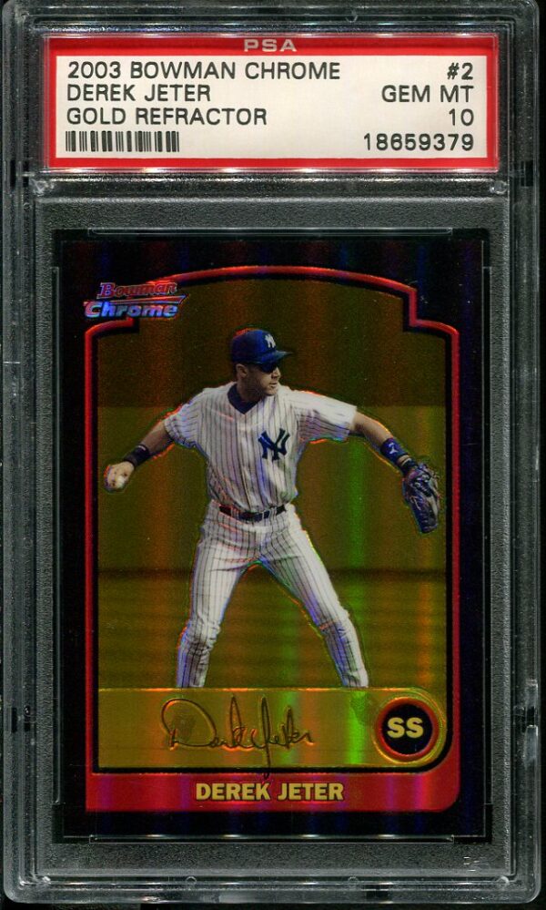 Authentic 2003 Bowman Chrome #2 Derek Jeter Gold Refractor PSA 10 Baseball Card